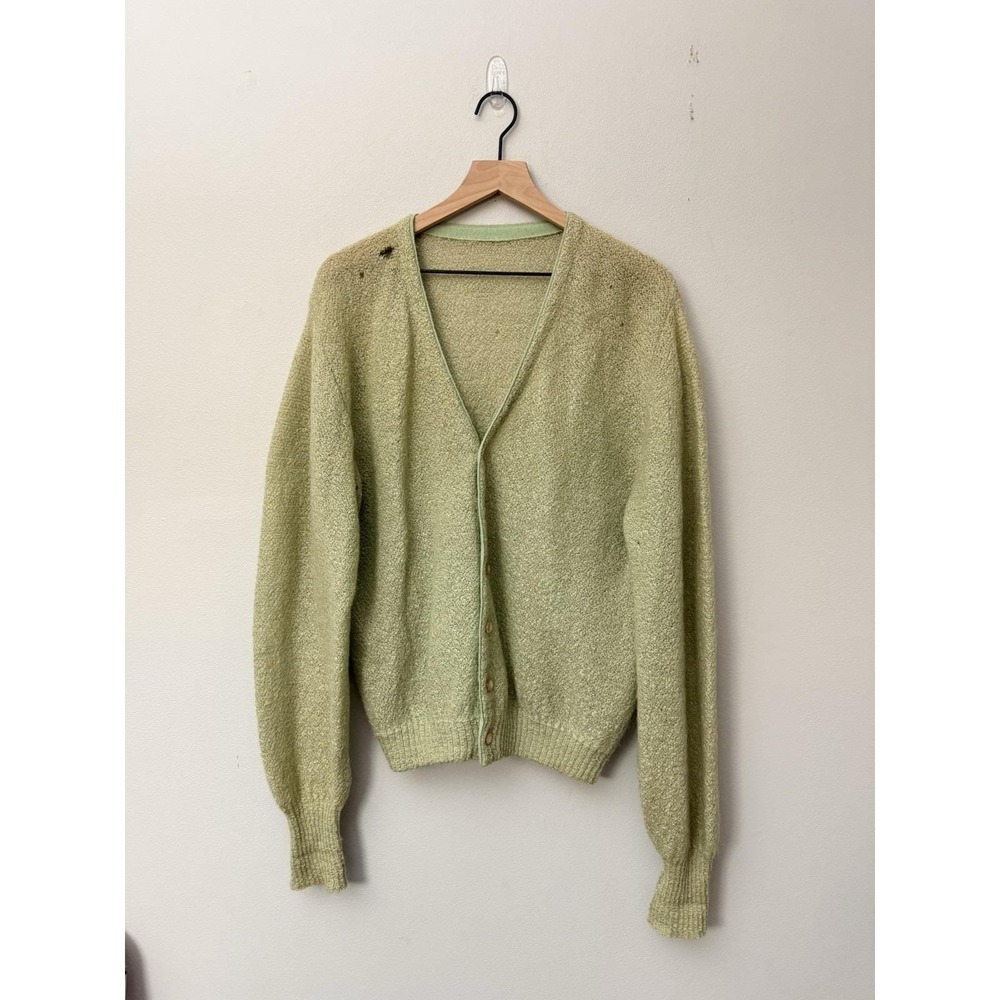 Vintage 60s Haymaker Imported Alpaca Green Cardigan Sweater Mens Medium Grunge